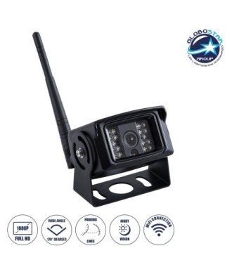 GloboStar® 86071 WiFi Έγχρωμη Κάμερα 1800P HD Οπισθοπορείας Αυτοκινήτου-Φορτηγού DC 12-24V 120° με Parking Lines Αδιάβροχη IP68 - Μαύρο